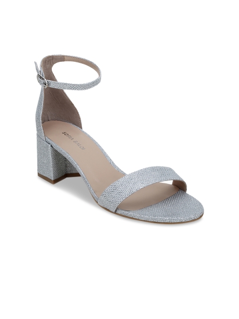 

SOFIA BALDI Women Silver-Toned Textured Leather Heels