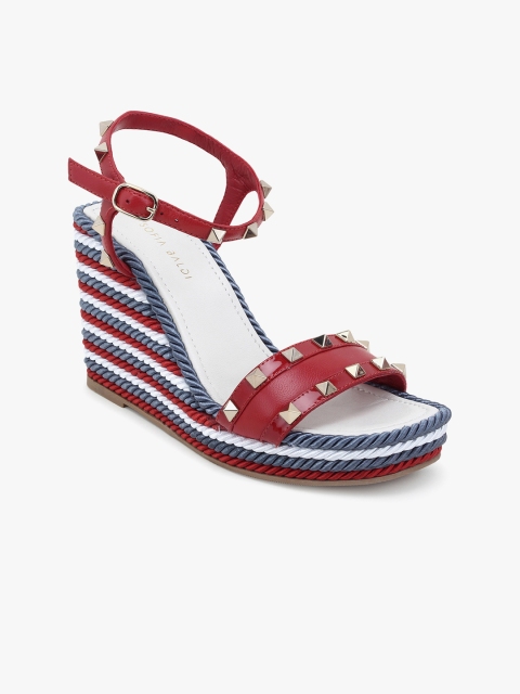

SOFIA BALDI Women Red Colourblocked Leather Wedges