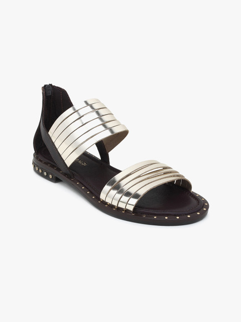 

SOFIA BALDI Women Silver-Toned & Brown Solid Leather Open Toe Flats
