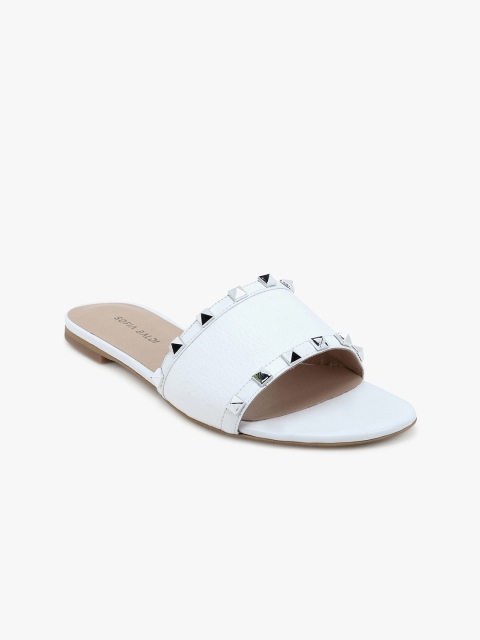 

SOFIA BALDI Women White Solid Leather Open Toe Studded Flats