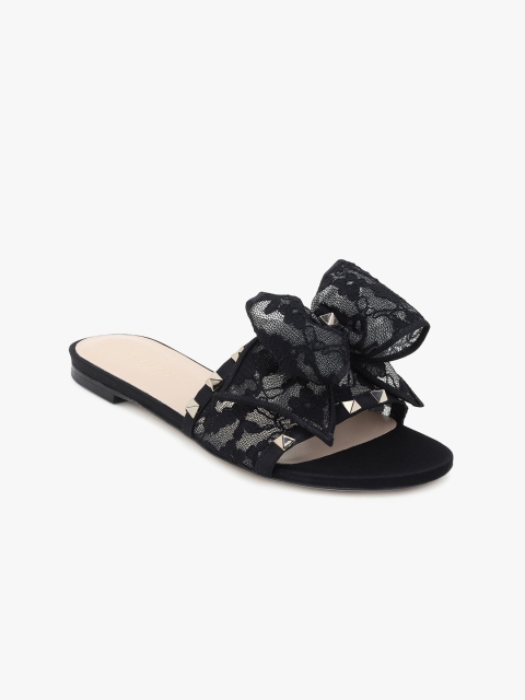 

SOFIA BALDI Women Black Embellished Leather Open Toe Flats