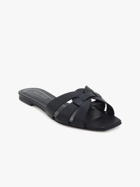 

SOFIA BALDI Women Black Solid Leather Open Toe Flats