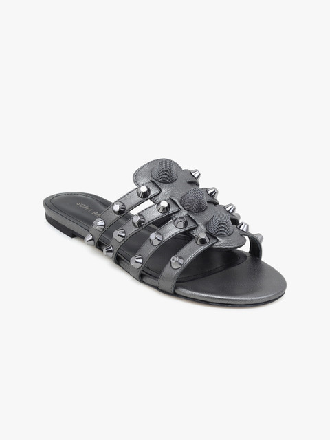 

SOFIA BALDI Women Silver-Toned Embellished Leather Open Toe Flats