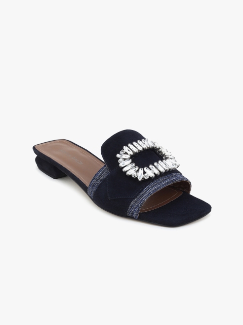 

SOFIA BALDI Women Navy Blue Crystal Embellished Leather Mules