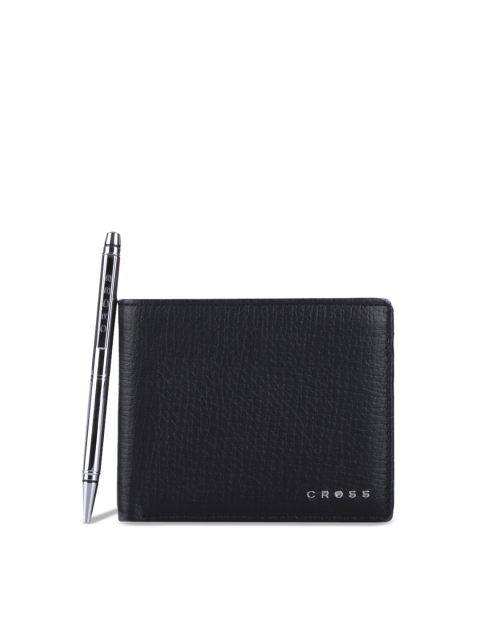 

Cross Men Black Textured Genuine Leather Two Fold Wallet With Pen