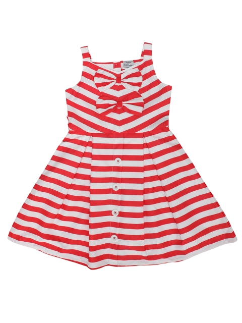 

Doodle Girls Red & Cream Striped Fit and Flare Dress