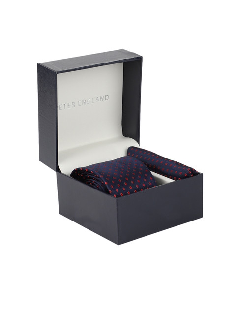 

Peter England Men Navy Blue & Red Printed Tie & Pocket Square Gift Set