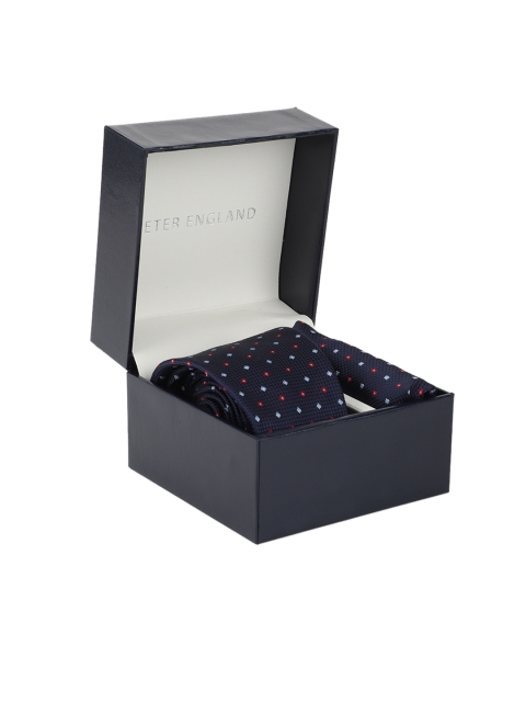 

Peter England Men Navy Blue & Red Patterned Accessory Gift Set