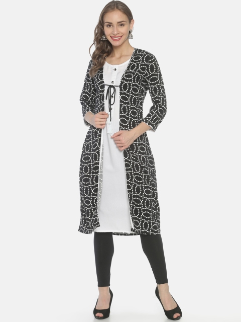 

Mytri Women White & Black Printed A-Line Kurta