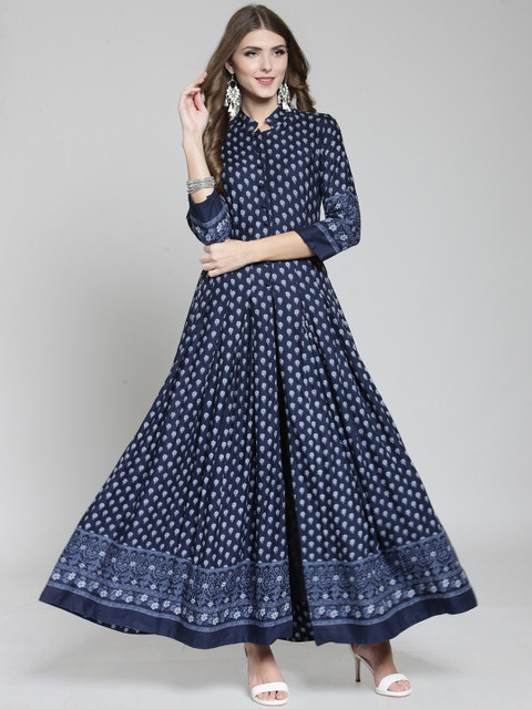

Sera Women Navy Blue Printed A-Line Kurta