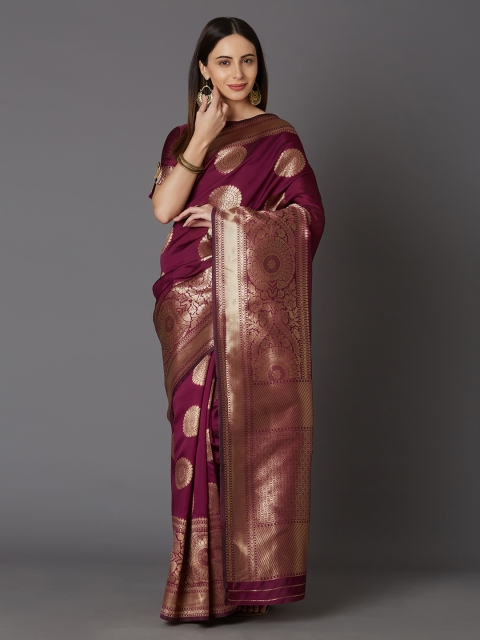 

Mitera Magenta & Gold-Coloured Silk Blend Woven Design Kanjeevaram Saree