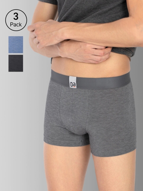 

DaMENSCH Men DEO-SOFT Deodorizing Micro Modal Melange Trunks DAM-MEL-T-CB-EB-JTG-PACK-3-MIX, Black