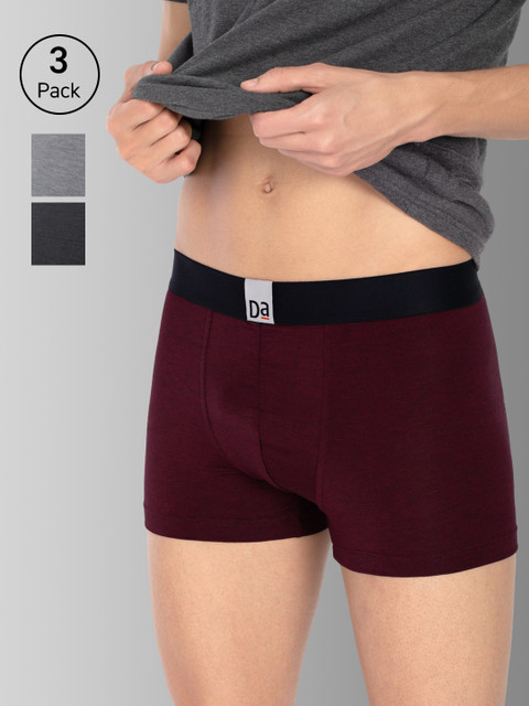 

DaMENSCH Men DEO-SOFT Deodorizing Micro Modal Melange Trunks DAM-MEL-T-JTG-CB-DB-PACK-3-MIX, Grey