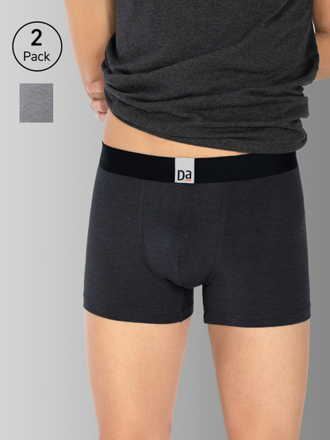 

DaMENSCH Men DEO-SOFT Deodorizing Micro Modal Melange Trunks DAM-MEL-T-CB-JTG-PACK-2-MIX, Black