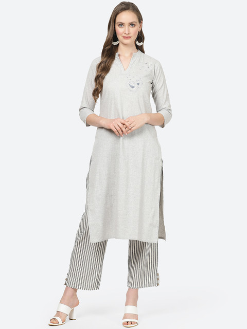 

aayusika Women Grey Embroidered Kurta with Palazzos