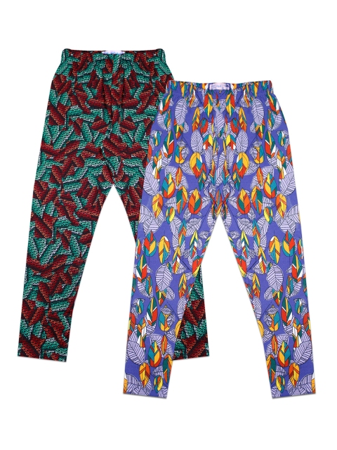 

Aatu Kutty Girls Pack Of 2 Blue & Green Printed Ankle-Length Leggings