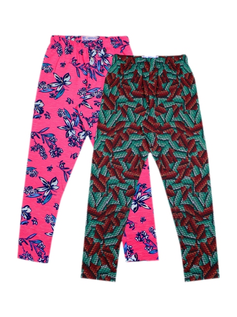 

Girls Pack Of 2 Printed Ankle-Length Leggings, Pink