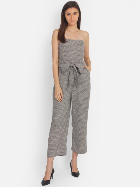 

COVER STORY Women Grey & Brown Checked Culotte Jumpsuit
