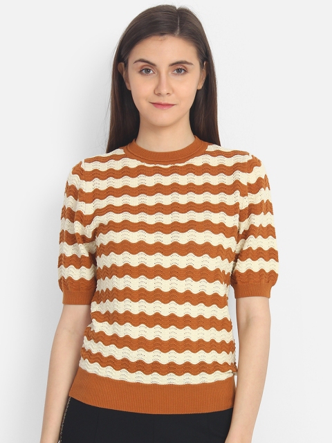 

COVER STORY Women Brown & White Striped Pullover