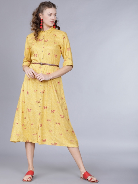 

Vishudh Women Yellow Printed Shirt Dress