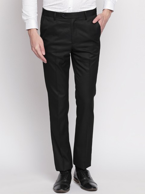 

RICHARD PARKER by Pantaloons Men Black Slim Fit Solid Regular Trousers