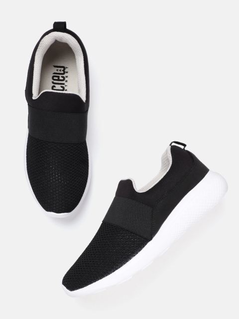 Women Black Woven Design Slip-On Sneakers