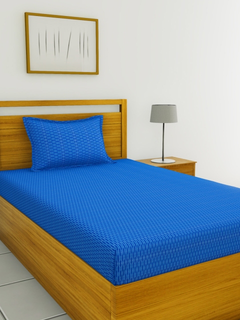 

BIANCA Blue Geometric 144 TC Cotton 1 Single Bedsheet with 1 Pillow Covers