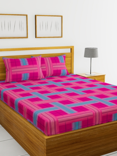 

BIANCA Magenta & Pink Abstract 110 TC Cotton 1 Queen Bedsheet with 2 Pillow Covers