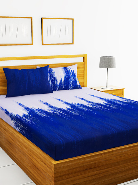 

BIANCA Blue & White Abstract 180 TC Cotton 1 King Bedsheet with 2 Pillow Covers