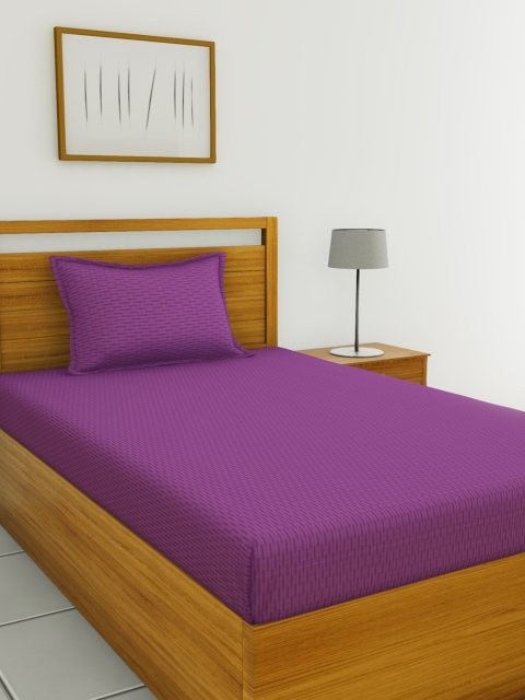 

BIANCA Purple Abstract 144 TC Cotton 1 Single Bedsheet with 1 Pillow Covers