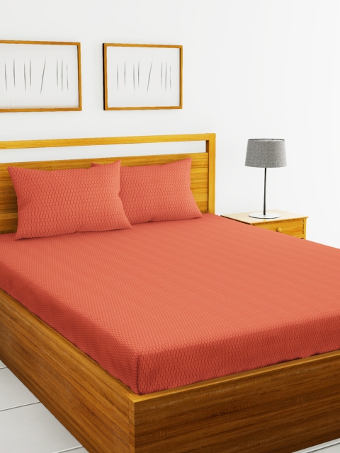 

BIANCA Rust Orange Geometric 144 TC Cotton 1 King Bedsheet with 2 Pillow Covers