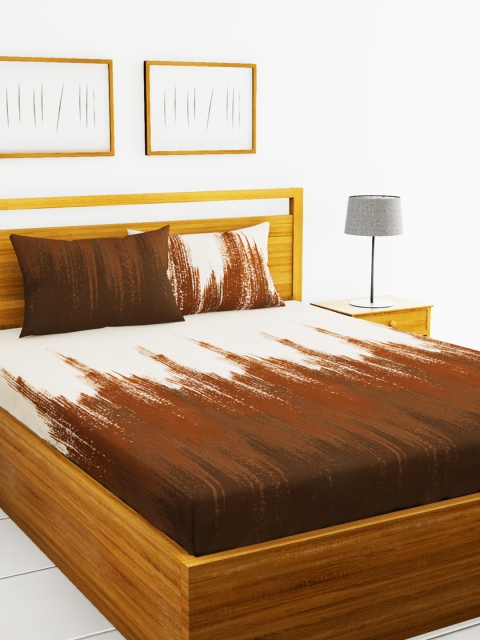 

BIANCA Brown & White Abstract 180 TC Cotton 1 King Bedsheet with 2 Pillow Covers