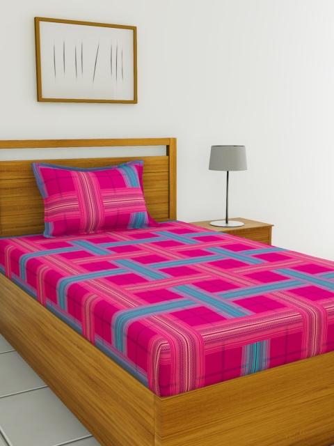 

BIANCA Pink Geometric 110 TC Cotton 1 Single Bedsheet with 1 Pillow Covers