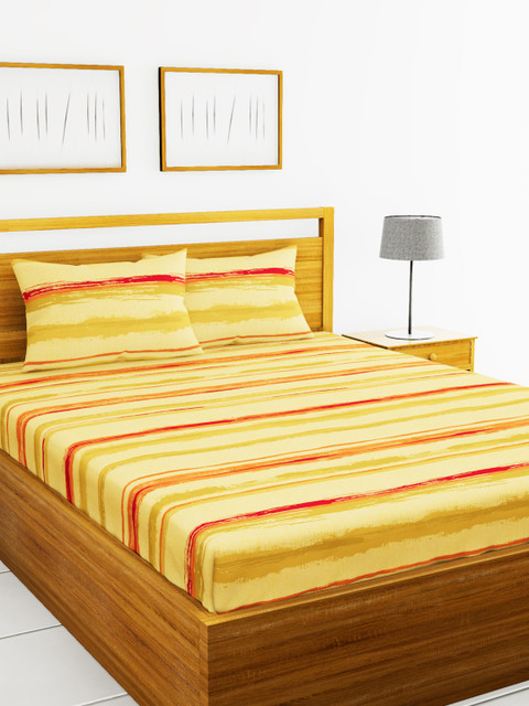 

BIANCA Orange & Red Striped 180 TC Cotton 1 King Bedsheet with 2 Pillow Covers