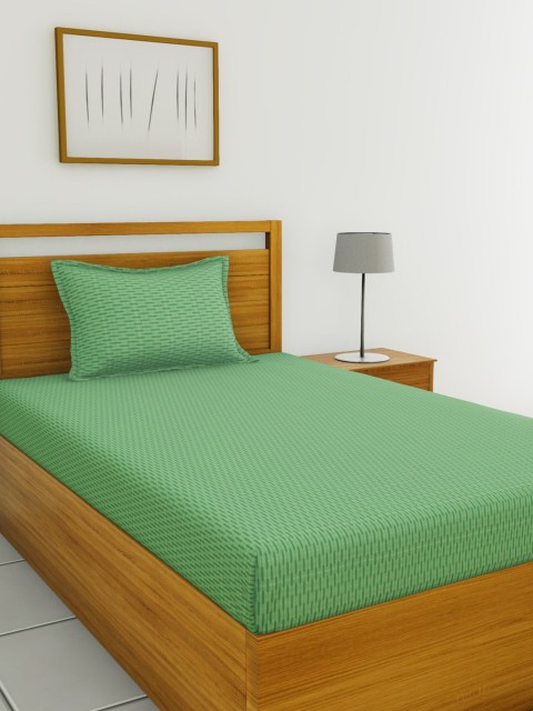 

BIANCA Olive Green Abstract 144 TC Cotton 1 Single Bedsheet with 1 Pillow Cover