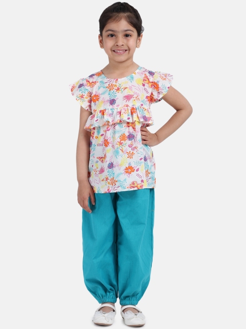 

BownBee Girls Blue Printed Kurti with Harem Pants