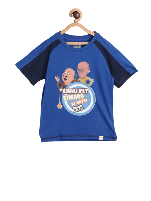 

toothless Boys Blue Motu Patlu Printed Round Neck Pure Cotton T-shirt