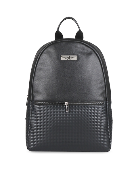 

Police Men Black Solid Premium Quality Lightweight Leather Backpack
