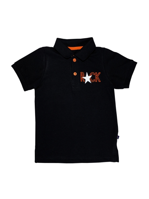 

KiddoPanti Boys Black Solid Polo Collar T-shirt