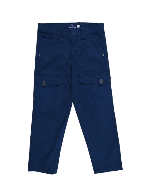 

KiddoPanti Boys Navy Blue Regular Fit Solid Cargo Trousers
