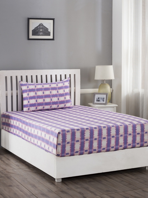

MASPAR Purple Geometric 210 TC Cotton 1 Single Bedsheet with 1 Pillow Covers