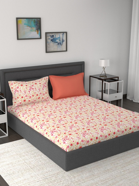 

MASPAR Red & White Floral 210 TC Cotton 1 King Bedsheet with 2 Pillow Covers