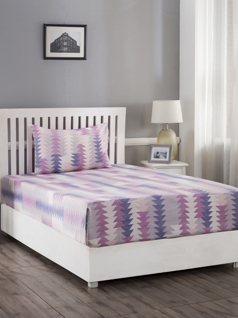 

MASPAR Beige & Pink Geometric 210 TC Cotton 1 Single Bedsheet with 1 Pillow Cover