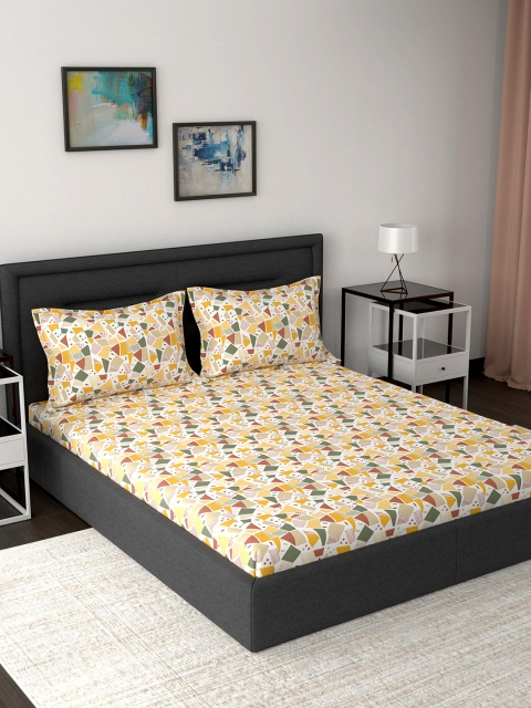 

MASPAR Orange & White Geometric 210 TC Cotton 1 Queen Bedsheet with 2 Pillow Covers