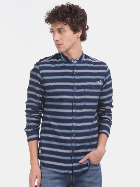 

Ed Hardy Men Blue Regular Fit Striped Casual Shirt