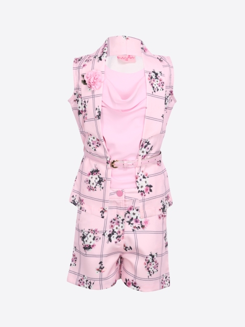 

CUTECUMBER Girls Pink & White Printed Top with Shorts