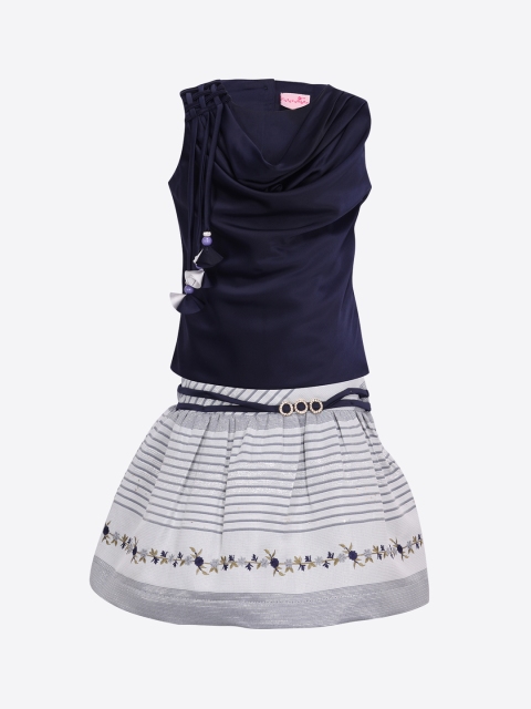

CUTECUMBER Girls Navy Blue & Grey Solid Top with Skirt