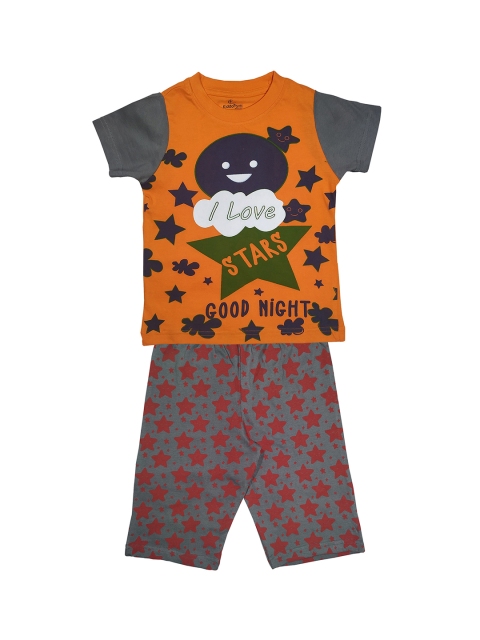 

KiddoPanti Boys Orange & Grey Printed Night suit