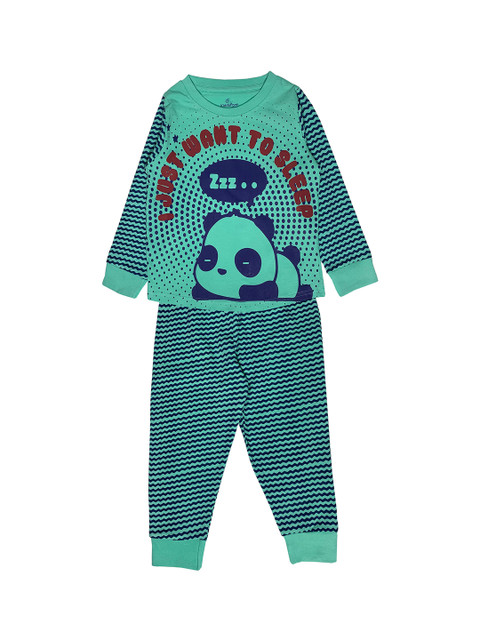 

KiddoPanti Boys Green & Navy Blue Printed Night Suit