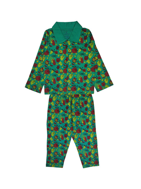 

KiddoPanti Boys Green Printed Night suit